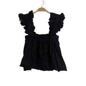 Monica Nera Black Ruffle Sleeve Women's Tank Top Blouse XS